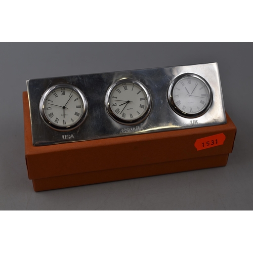 177 - Multi Time Zone Desk Clock (USA, Espana, UK) with Box (Working)