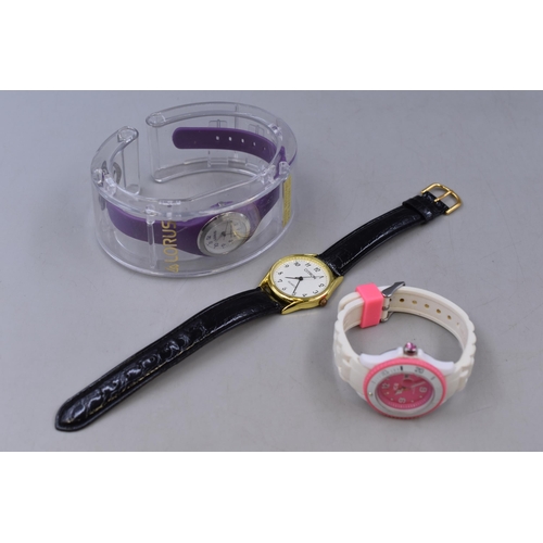 116 - Three Ladies Designer Quartz Watches (Working). Inlcludes Lorus, Citron, And Ice