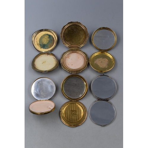 119 - Six ladies powder compacts to include 3 Stratton 'RMS Scythia', floral and green onyx plus 3 others.