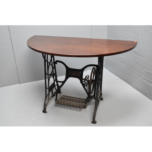 Converted Antique Trestle sewing Machine Base with Half Moon Wooden Top (49" x 24")