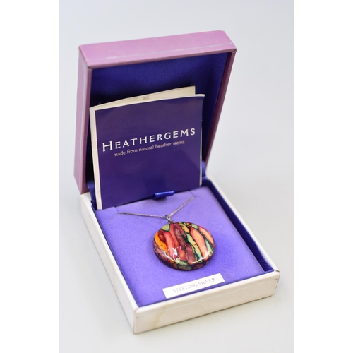 A Handmade Heathergems Pendant, On Sterling Silver Necklace Chain. In Presentation Box. Pendant is Made From Heather Stems
