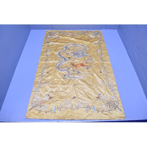 389 - An Embroidered Chinese Silk Tapestry, Depicting Dragon and Tiger With Floral Surround. Approx 200cm ...
