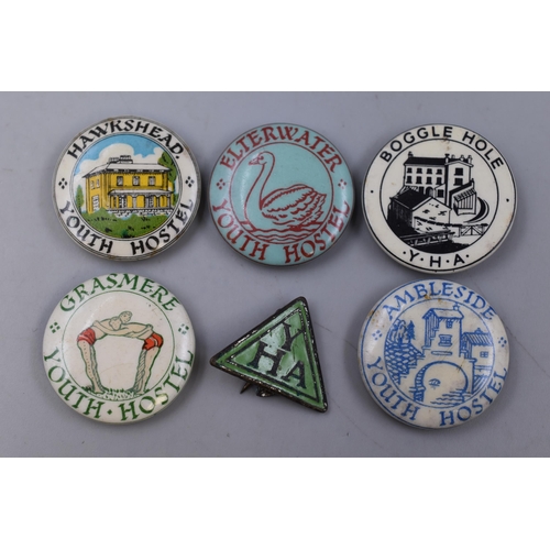Six Vintage Collectable Youth Hostel Badges