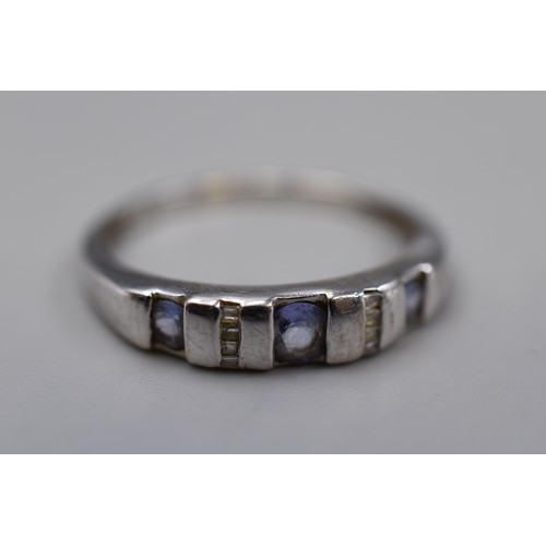 Gold 9k Band Ring with Purple Stones, Size W Complete With Presentation Box
