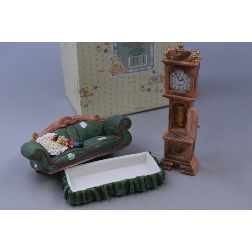343 - Cherished Teddies Grandfather clock and sofa covered box ornaments