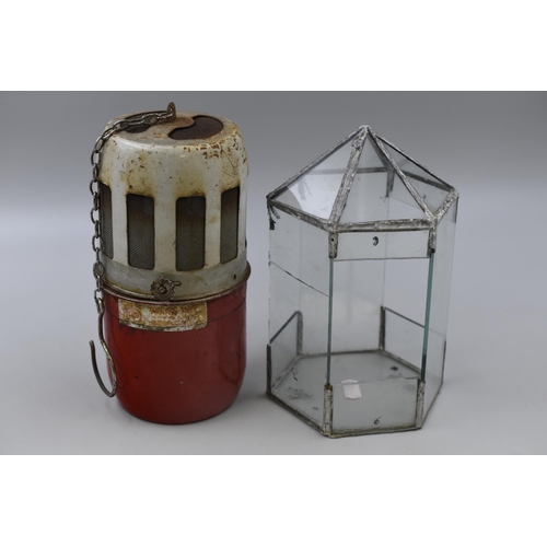 Vintage Green House Heater (20cm) and a Small Terrarium (a/f) 22cm