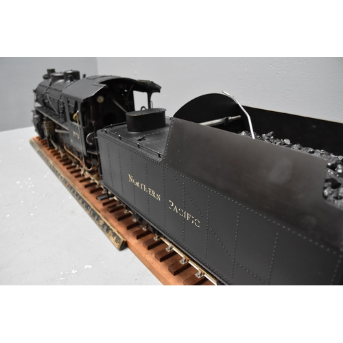 383 - Hand Built 3.5 to 4 Gauge Northern Pacific Steam Engine with Tender Sitting on Rolling Road Display ... 
