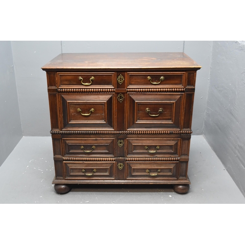 694 - Beautiful Rare Original 17th Century Two Part Solid Oak Moulded Front Jacobean Chest of Four Drawers...