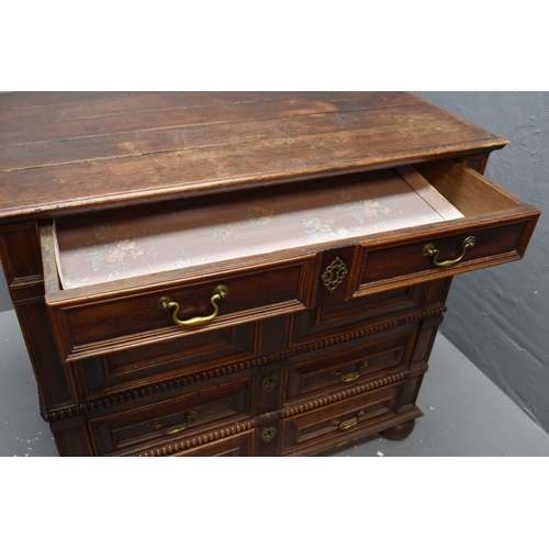 694 - Beautiful Rare Original 17th Century Two Part Solid Oak Moulded Front Jacobean Chest of Four Drawers... 