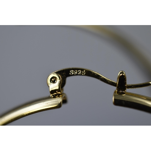 23 - A Pair of Large 925. Silver Gold Plated Hoop Earrings (Approx 6cm Dia)