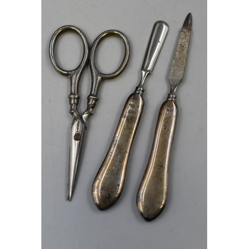 24 - Hallmarked Birmingham Silver Levi and Solomon 1917 3 Piece Vanity Set