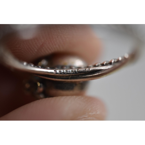 35 - Pandora Silver 925 ALE Pearl Stoned Ring Complete with Presentation Box