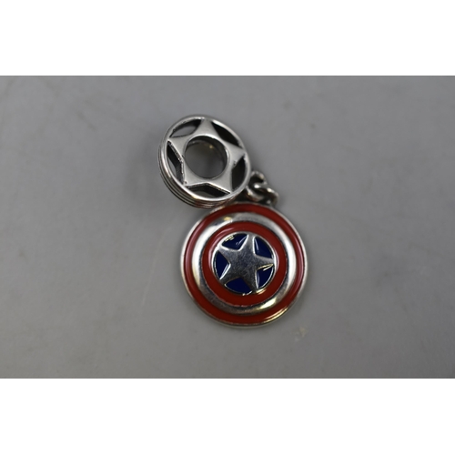 41 - Silver Pandora Marvel Avengers Captain America Shield Dangle Charm in Original Gift pouch