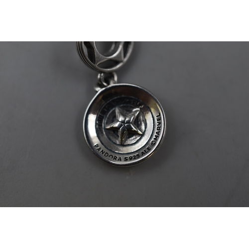 41 - Silver Pandora Marvel Avengers Captain America Shield Dangle Charm in Original Gift pouch