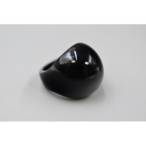3 - Lalique Coeur Black Cabochon Ring (Size M) Complete with Box