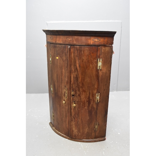 A Large Oak Shell Inlaid Pattern Corner Unit (Two Door, Four Shelf and Three Drawer), Approx 118cm Tall. As Found