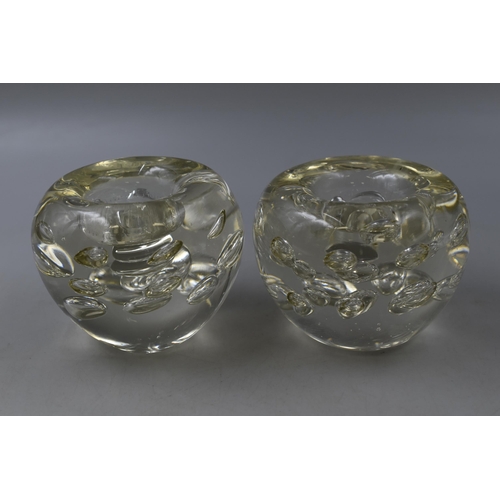 Two Large Hand Blown Controlled Bubble Glass Tealight Candle Holders