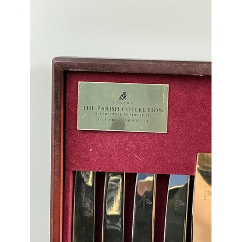 338 - Viners Parish Collection 58 Piece Canteen of Cutlery in Wooden Footed Display Case