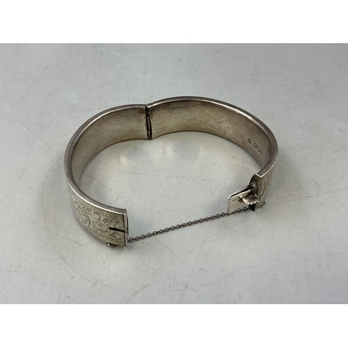 1 - Hallmarked Chester Silver Bangle Complete with Safety Chain