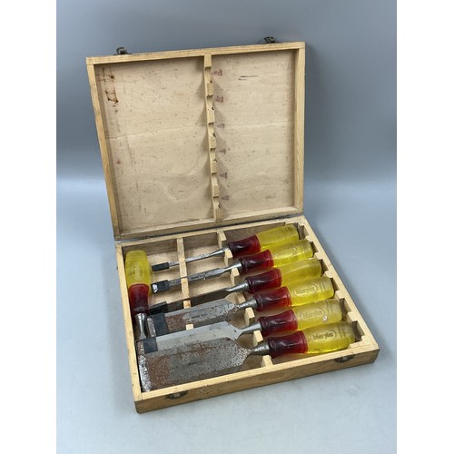 A Set of Seven Irwin Marples Chisels, In Box