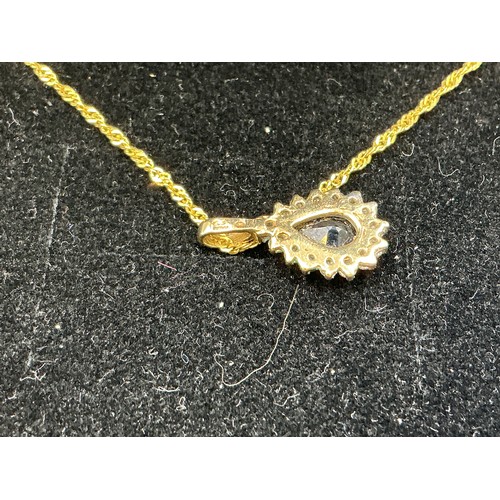 15 - Hallmarked 375 (9ct) Sapphire Pendant Necklace Complete with Presentation Box