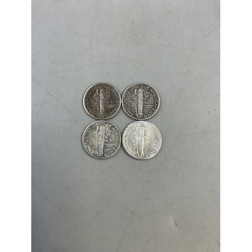146 - Four USA Silver Mercury Dimes (1939, 1940, 1941, 1944)