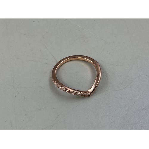 3 - As New Pandora Rose Gold Sparkling Pave Wishbone Ring in size 54 complete with original presentation... 
