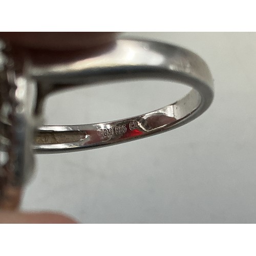 4 - A 925. Silver Cz and Red Gemstone Statement Ring, In Presentation Box. Size P, Approx 5.2g