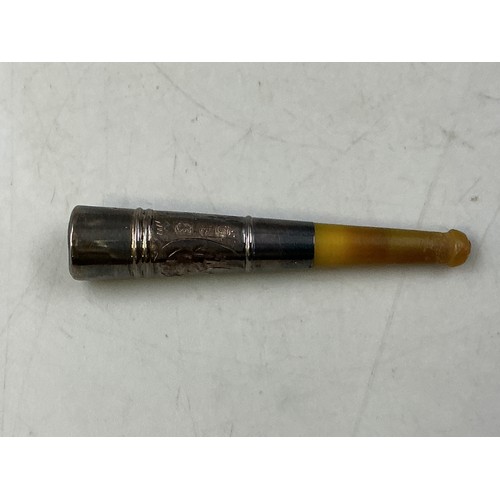 42 - A Hallmarked Chester Silver and Amber Cheroot Holder, In Presentation Case