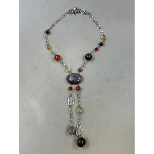 45 - A 925. Silver Birmingham Hallmarked (DK Maker) Multistoned (Tigers Eye, Carnelian, Citrine, Agate, A... 