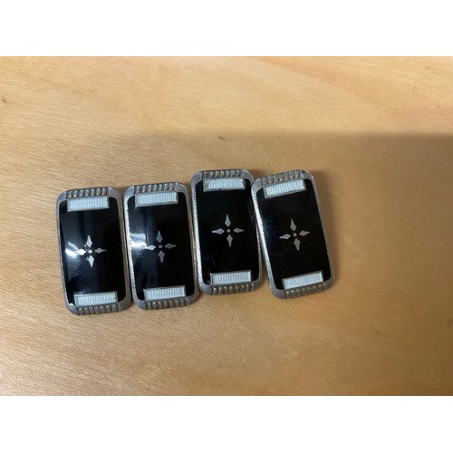 34 - A Pair of Vintage Hallmarked Ivar T Holth Norway 925. Silver Black/White Enamelled Cross Cufflinks, ... 