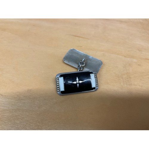 34 - A Pair of Vintage Hallmarked Ivar T Holth Norway 925. Silver Black/White Enamelled Cross Cufflinks, ... 