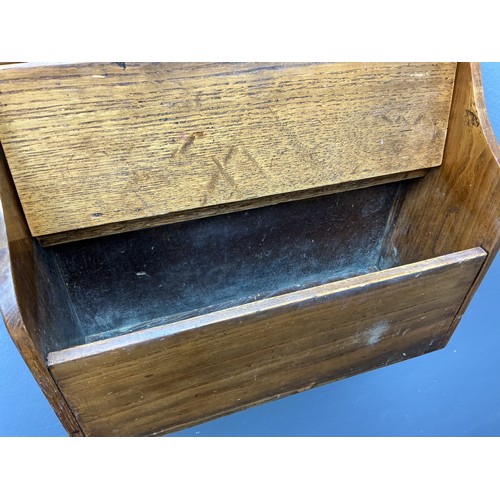 A Vintage Oak Wall Mounted Chapel Box With Mirror. Approx 43.5cm Tall