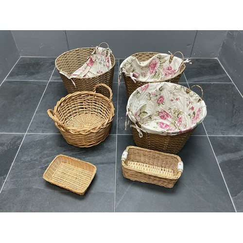 Mixed Lot of Six Decorative Wicker Baskets, Largest 35cm Tall approx 43cm Dia