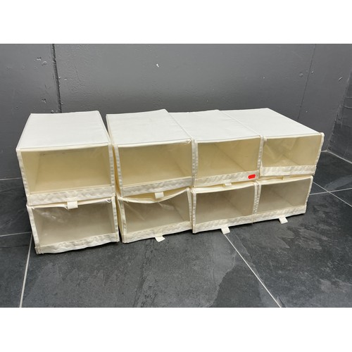 671 - Selection of Eight Cream Shoe Organiser Boxes