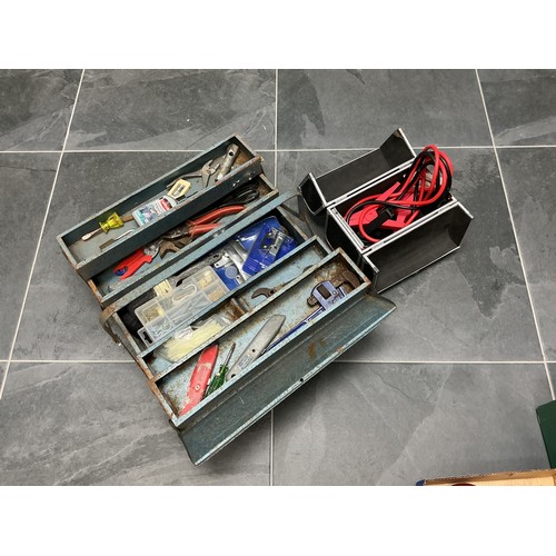 678 - Vintage tool box and jump leads