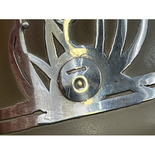 18 - Laugharne glass and sterling silver overlay trumpet vase in Art Nouveau style. 16cm high approx.