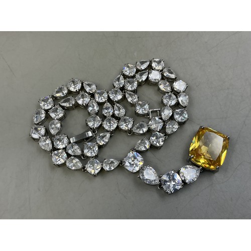 19 - Citrine Coloured Pendant on a Clear Stoned Necklace Chain complete with Presentation Box