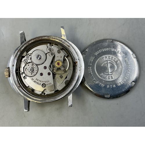 56 - A Tressa 17 Jewels Mechanical Gents Watch Head (Two Tone Blue Dial), Working