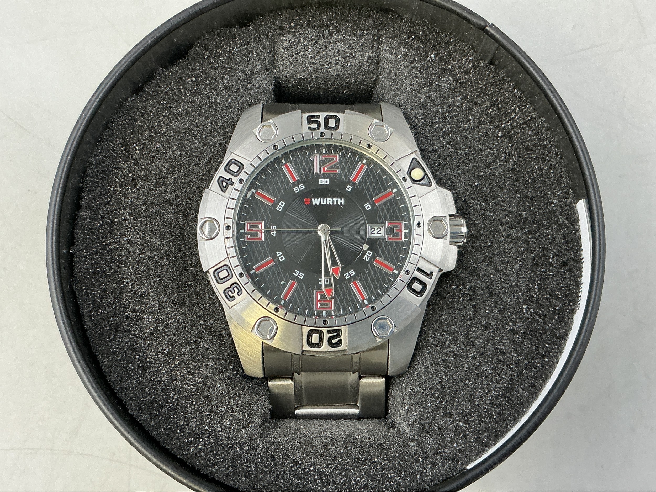A Gents Wurth Quartz Day/Time Watch Inn Presentation Tin - Black & Red ...