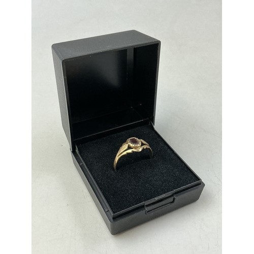 1 - Gold 9ct (375) Garnet Stoned Ring Complete with Presentation Box