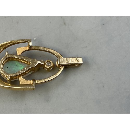 16 - A 14ct Gold Opal and Diamond Stoned Pendant