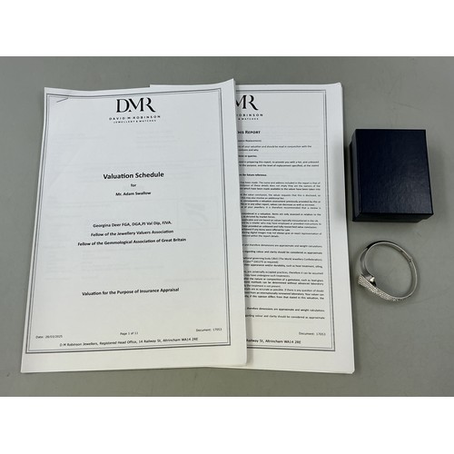 24 - Hallmarked 18ct White Gold Hinged Back Cross Over Hoop Bangle Set with 2.93cts of Diamonds come comp... 
