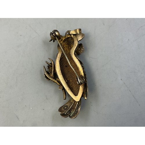 33 - Enamelled Silver Owl Brooch