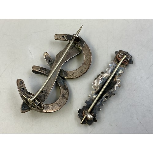 56 - Two Vintage Silver Horse Shoe themed Brooches
