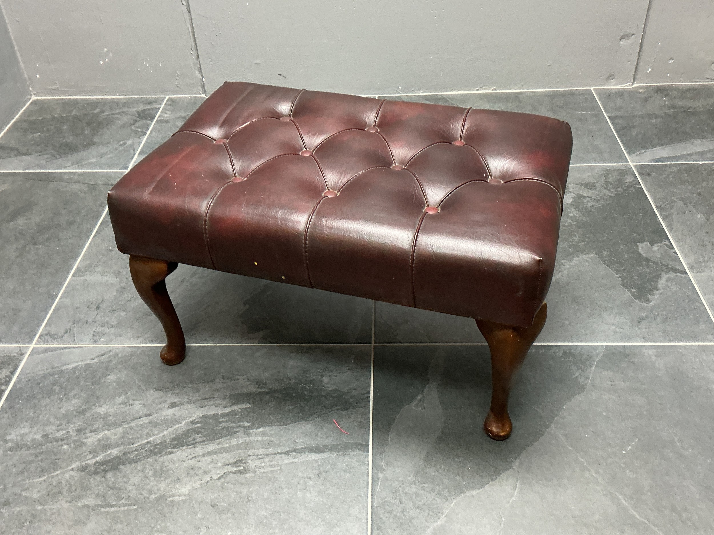 A Mid-Century Miss Muffet Oxblood Leather Buttoned Stool, Approx 41cm x ...