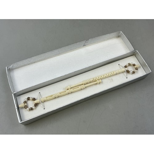 224 - Pair Of Boxed Hand Carved Bone Lace Bobbins