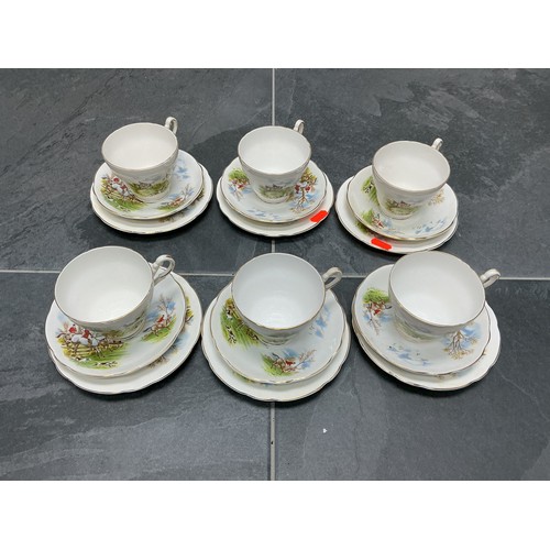 380 - Regency Fine Bone China 18 Piece Tea Set depicting Hunting Scene