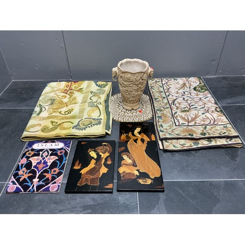 456 - Oriental Lot - Includes Japanese Relief Planter Elephant Handled Planter (As Found), Two Floral Tape... 