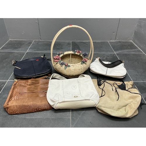 461 - Five Modern Ladies Designer Bags, With Floral Wicker Basket - Includes River Island, Leather Crocodi... 